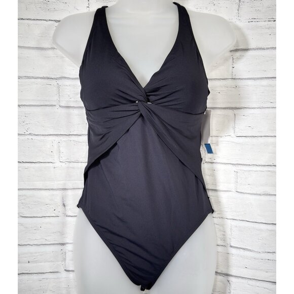 Bleu Rod Beattie Twist & Shout Black One Piece Swimsuit Shirred Size 6 NWT $119 - Picture 1 of 7